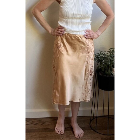 Alberta Ferretti Dresses & Skirts - Alberta Ferretti Womens 90's Champagne 100% Silk Embroidered Skirt Size 44/M